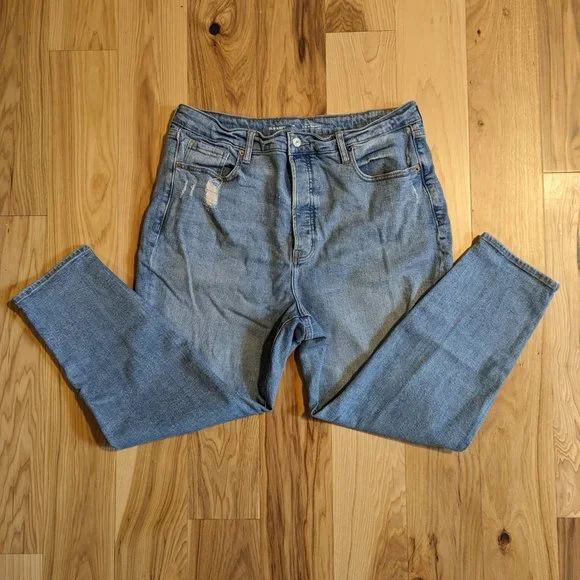 Old Navy High-Rise O.G Straight Leg Ankle Jeans Curvy Distressed Blue, 18 Petite - Picture 3 of 9
